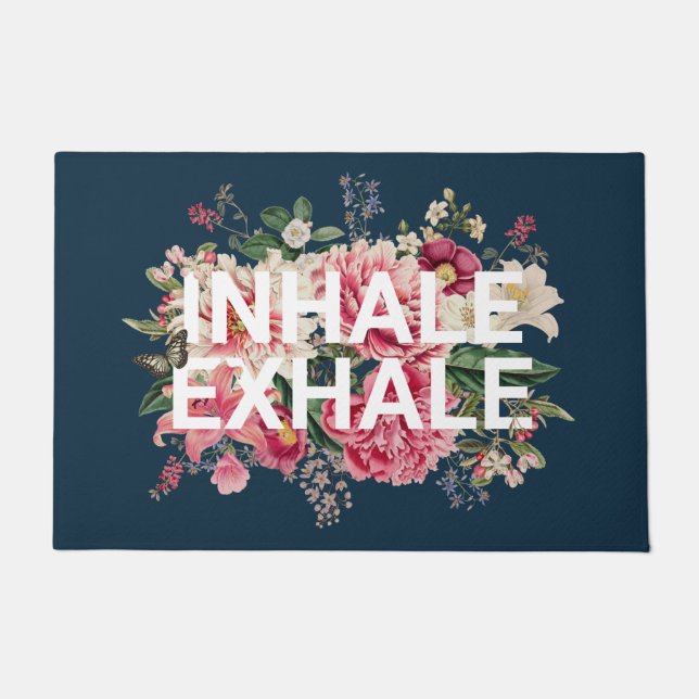 Paillasson Typographie florale du yoga d'Inhale Exhale (Devant)