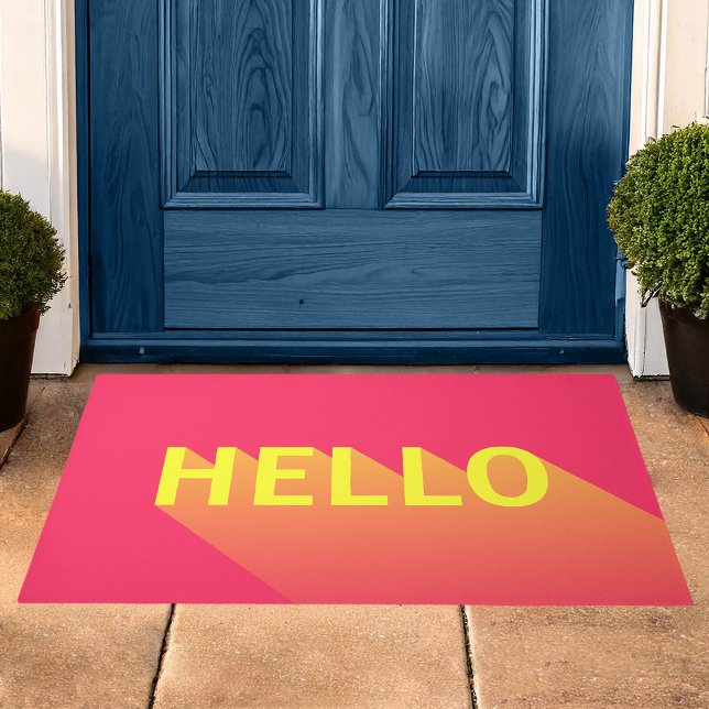 Paillasson Typographie moderne vibrant rose et jaune Hello (Créateur téléchargé)
