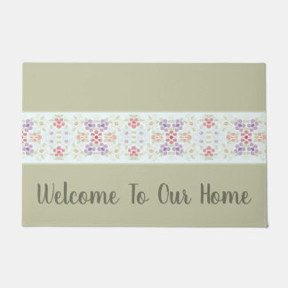 Paillasson Typographie Vert Olive Avec Pastel Floral