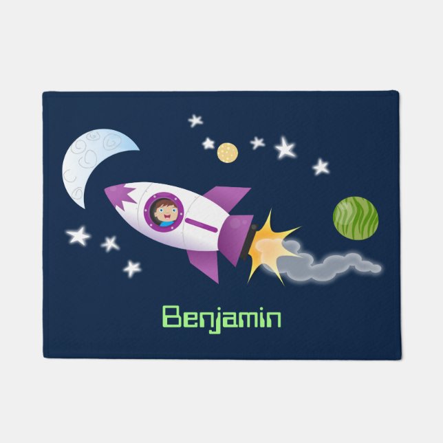 Paillasson Un adorable vaisseau-fusée dans l'espace dessin an (Devant)