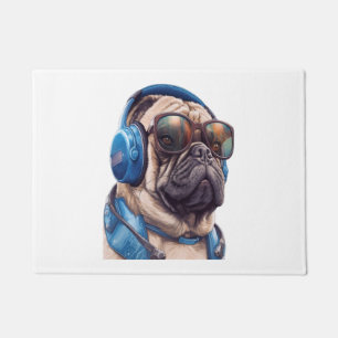 Paillasson Un chien Habu portant lunettes de soleil et casque