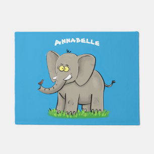 Paillasson Un joli éléphant drôle avec un oiseau sur le tronc