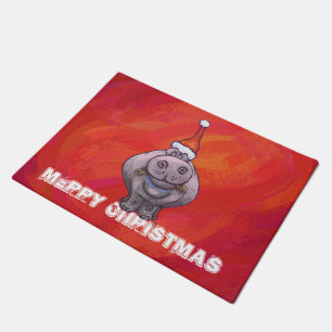 Paillasson Un joli hippo à Santa Hat en rouge