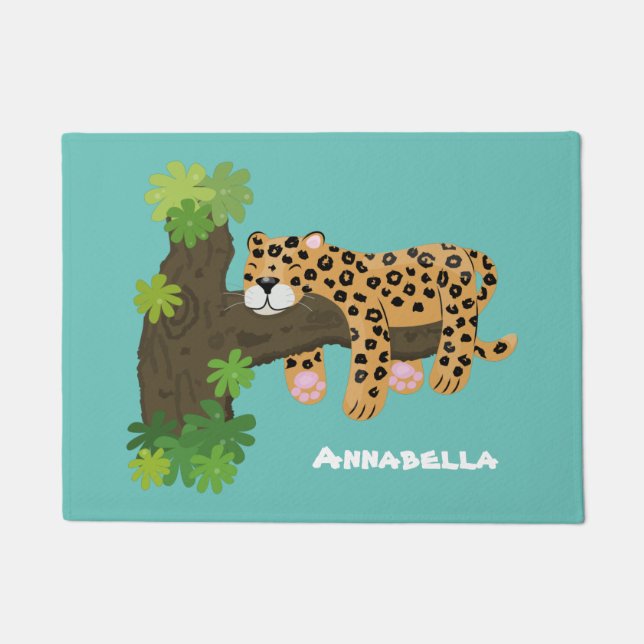 Paillasson Un mignon léopard dormant dans un arbre dessin ani (Devant)