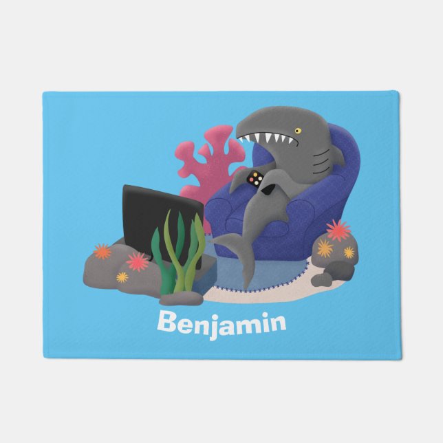 Paillasson Un requin drôle en regardant la bande dessinée de  (Devant)