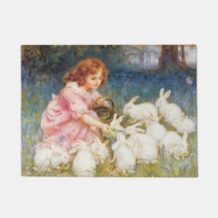 Paillasson Une fille nourrit les lapins (par Frederick Morgan