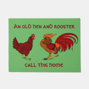 Paillasson "Une vieux poule et coq vivants ici "
