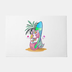 Paillasson Unicorne avec planche de surf sur la plage
