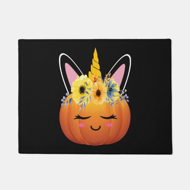 Paillasson Unicorne Citrouille Halloween Thanksgiving Cadeau (Devant)