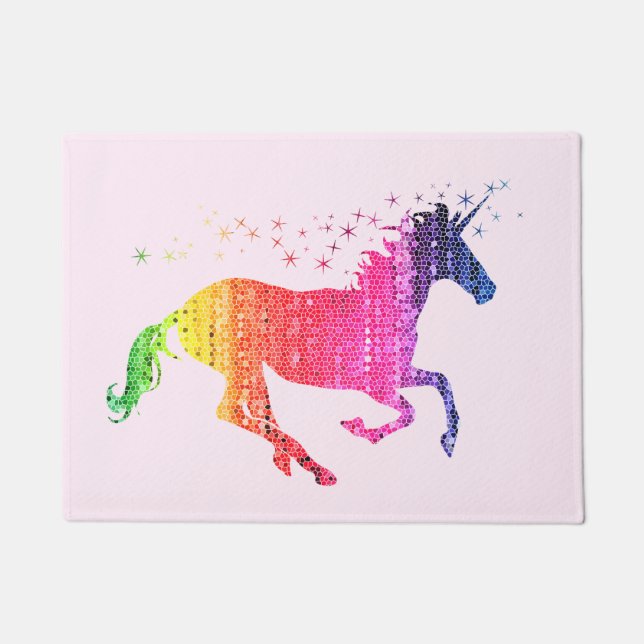 Paillasson Unicorne rose arc-en-ciel (Devant)
