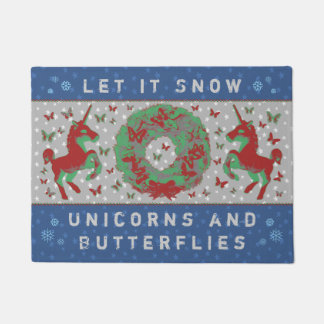 Paillasson "Unicornes de neige et papillons" Porte-mat (bleu)