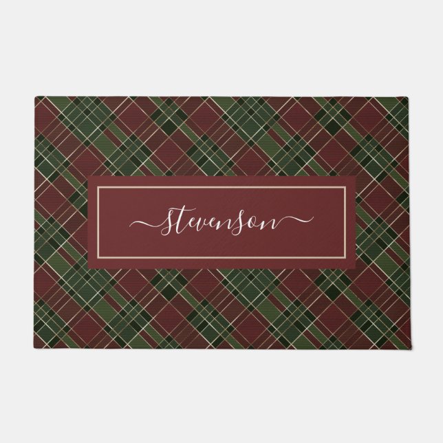Paillasson Vacances personnalisées Burgundy Green Plaid (Devant)