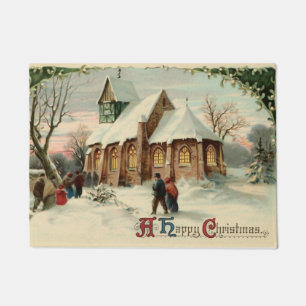 Paillasson Vacances vintages de scène d'église de Noël
