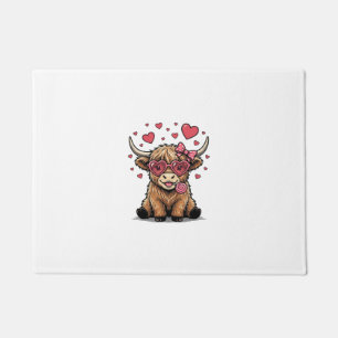 Paillasson Vache des Highlands mignonne Saint Valentin lunett