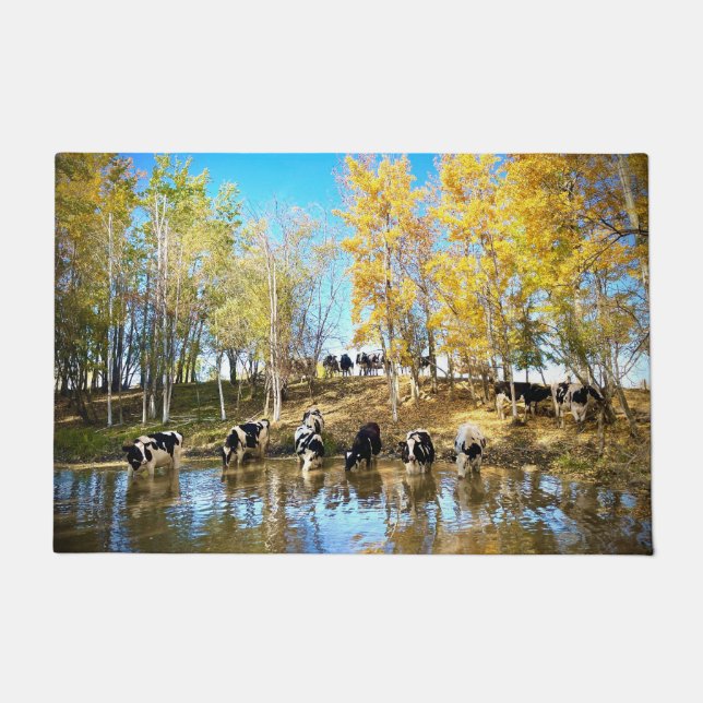 Paillasson Vaches à l'automne à la porte d'étang Mat (Devant)