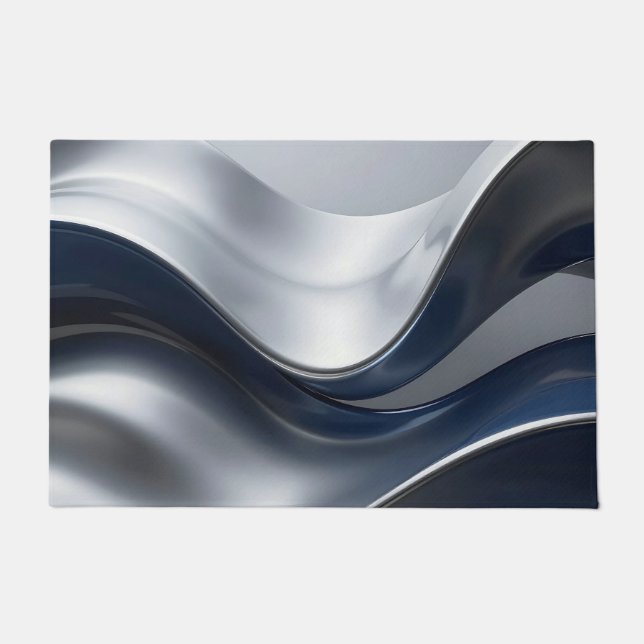 Paillasson Vagues fluides argent et marine Design moderne abs (Devant)