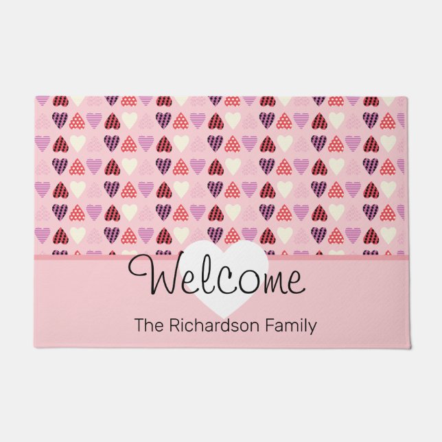 Paillasson Valentines Jour Coeurs Motifs mignons Pink Doormat (Devant)