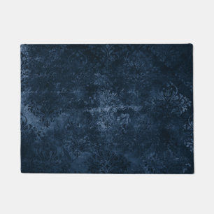 Paillasson Velvety Navy Damask   Bleu foncé Grunge Baroque