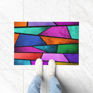 Paillasson Verre coloré Vitrail violet bleu Turquoise porte M