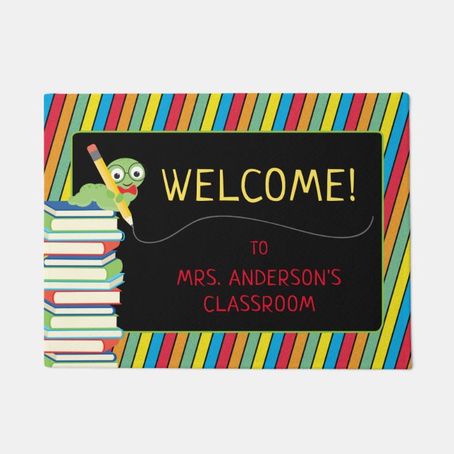 Paillasson Vers de livre mignon | Enseignant des rayures colo (Devant)