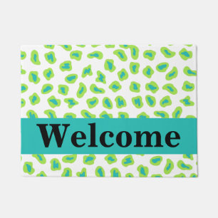 Paillasson Vert Blanc Turquoise Léopard Motif de peau Bienven