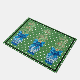 Paillasson Vert bleu Chinoiserie Orange Topior mat