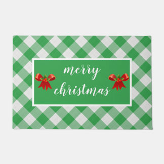 Paillasson Vert En vichy Motif Joyeux Noël personnalisé