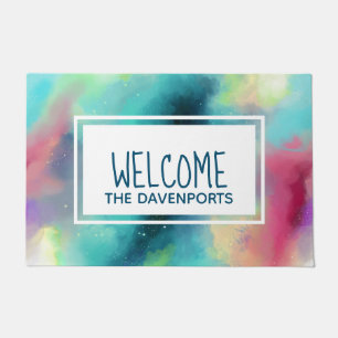 Paillasson Vert moderne et espace rouge Nebula Aquarelle Bien