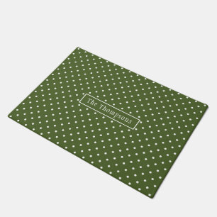 Paillasson Vert olive et pois blancs avec nom