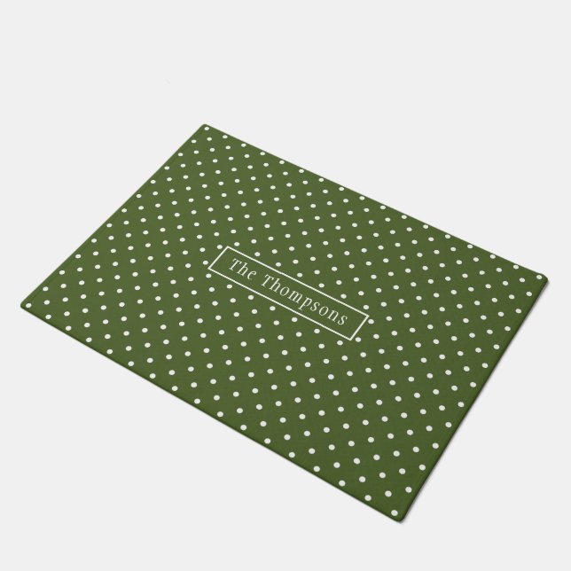 Paillasson Vert olive et pois blancs avec nom (Incliné)