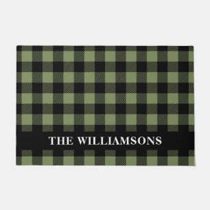 Paillasson Vert olive noir Buffalo Check Plaid Personnalisé
