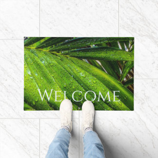 Paillasson Verts tropicaux avec gouttes de pluie