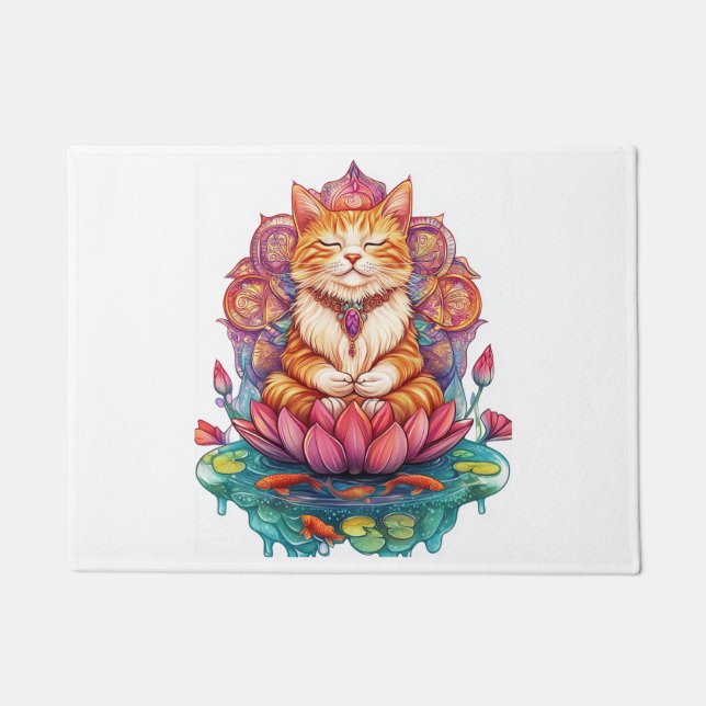 Paillasson Vibes de chat zen � Kitty méditant psychédélique (Devant)