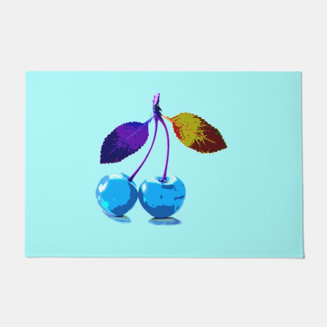 Paillasson Vibrant Bleu clair Cerises Pop Art (Devant)