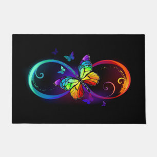 Paillasson Vibrant infinity with rainbow butterfly on black