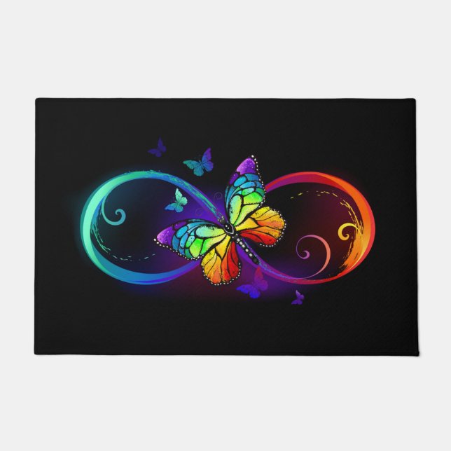 Paillasson Vibrant infinity with rainbow butterfly on black (Devant)