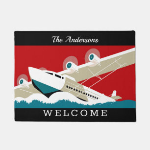 Paillasson Vintage 1936 Poster Prop Plane Art, noir