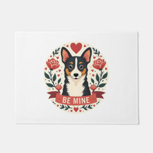 Paillasson Vintage Be Mine Corgi Saint-Valentin Floral Art Po