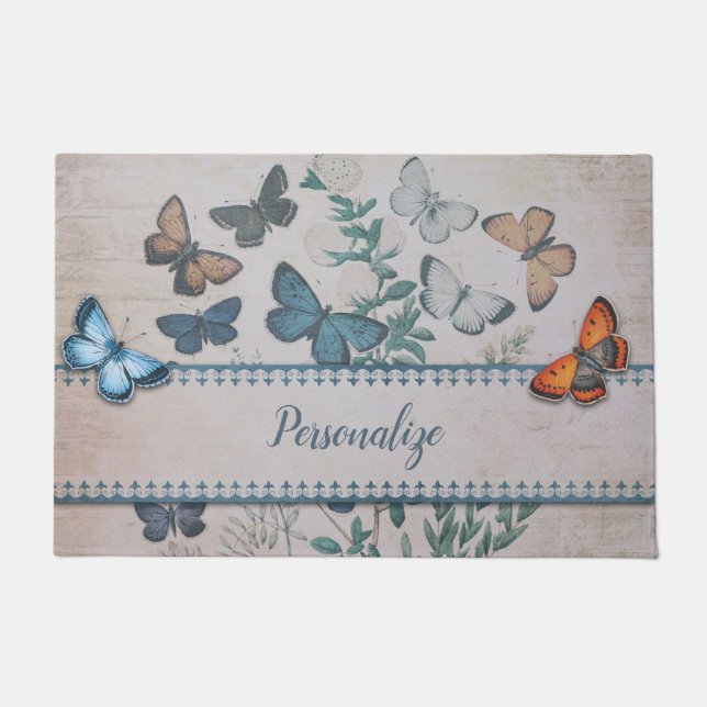 Paillasson Vintage Blue Butterfly Motif personnalisé (Devant)