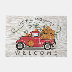 Paillasson Vintage Camion Rouge Citrouilles Monogramme Bienve