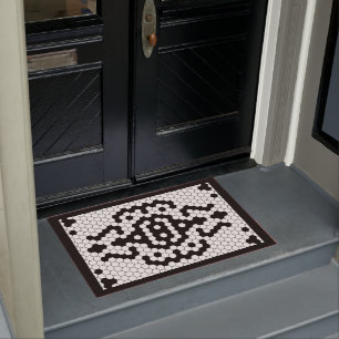 Paillasson Vintage Carrelage noir et blanc Bordure épaisse