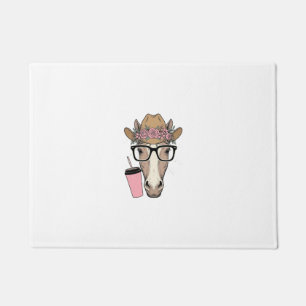 Paillasson Vintage Cowgirl Cheval Avec Fleurs et Boisson Rose