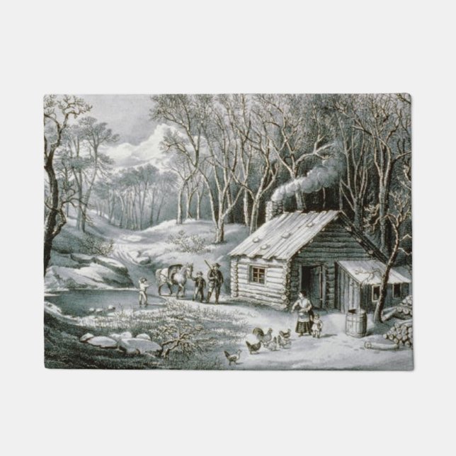 Paillasson Vintage Currier & Ives Journal Cabine Noël (Devant)