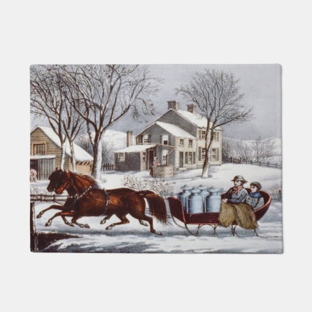 Paillasson Vintage Currier & Ives Winter Sleigh Christmas (Devant)