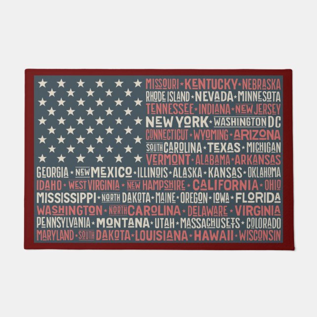 Paillasson Vintage Faded American Flag State Noms Mots Art (Devant)