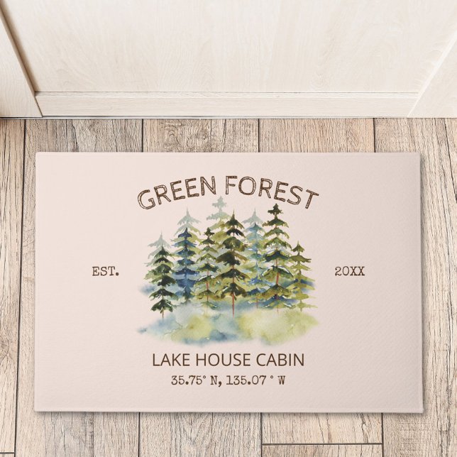 Paillasson Vintage Foggy Green Forest Cabine Lodge (In situ)