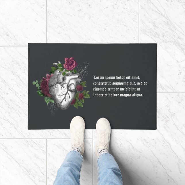 Paillasson Vintage Gothique Bourgogne Coeur Floral (Intérieur)