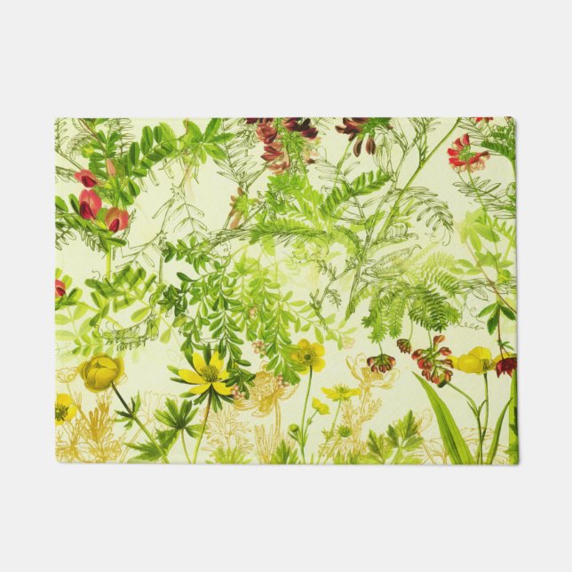 Paillasson Vintage Green Woodland Botanique Feuille Fleur sau (Devant)