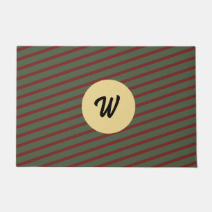 Paillasson vintage monogrammé rouge et vert motif de bande