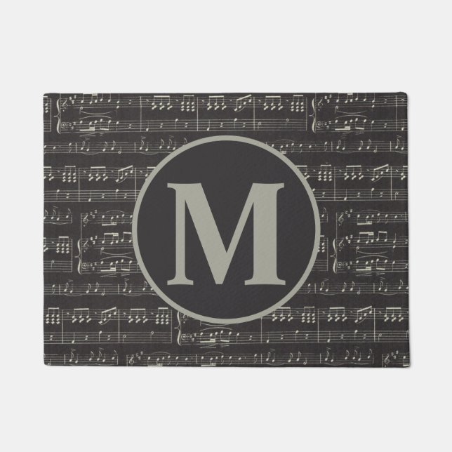 Paillasson Vintage note de musique noire Motif Monogram (Devant)